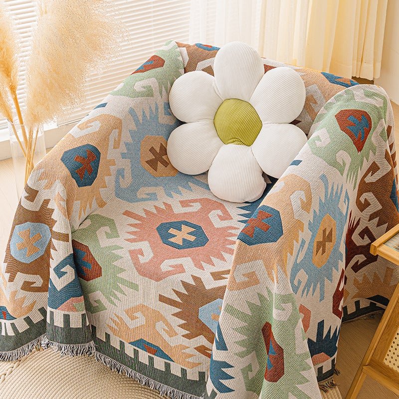 Ins Cream Style Single Sofa Towel Sofa Cover Cotton Thread Full Cover Straight Row Three-Person Non-Slip Sofa Cloth Cover Blanket - Image 1